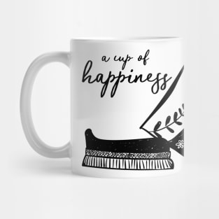 coffee cup take away with cup of happiness, doodle lino cut black and white minimal design Mug